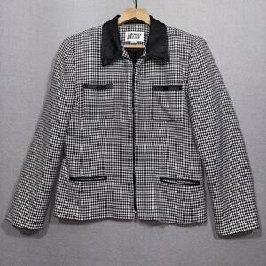 Morgan Miller Houndstooth Blazer‎ Jacket 10 Faux Leather Trim Retro Chic Layer